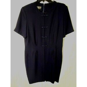 Debra Michaels Dress 14P Petites Career Navy Crepe Tailored Lightweight Zip Back